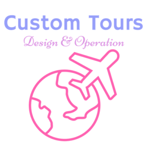 custom tours design & operation graphic with globe and airplane