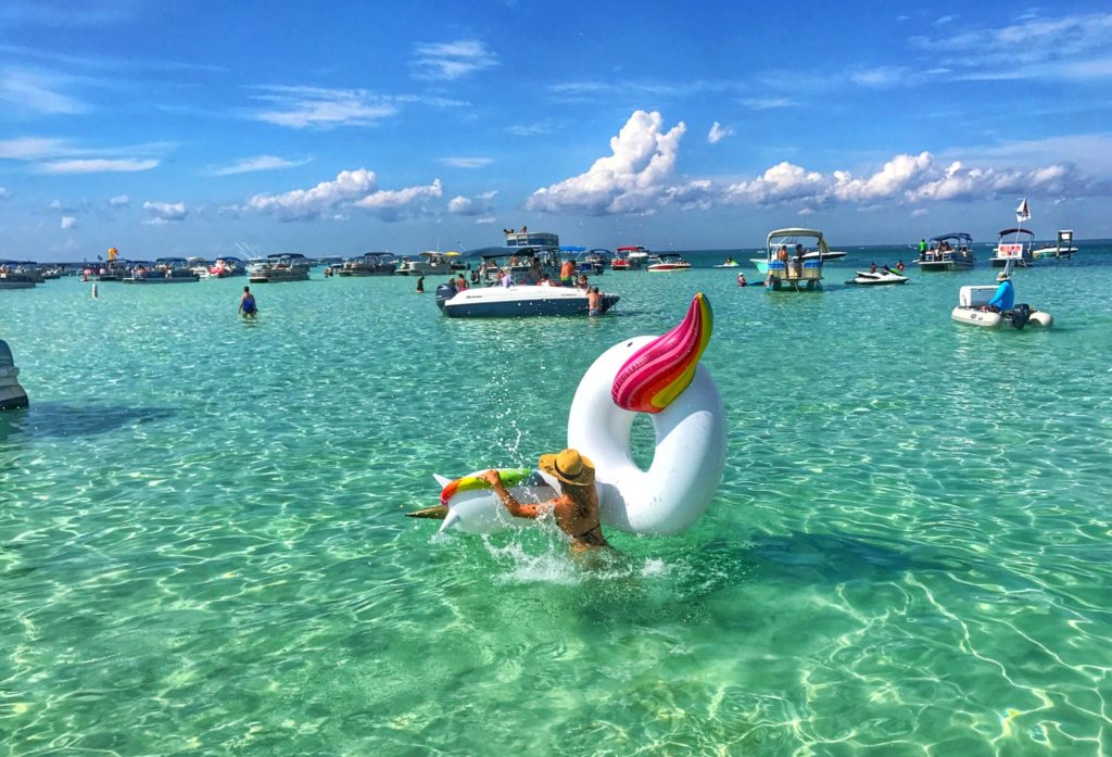 woman with unicorn float
