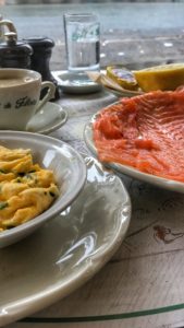 Smoked Salmon and Scrambled Eggs in Parisian Cafe